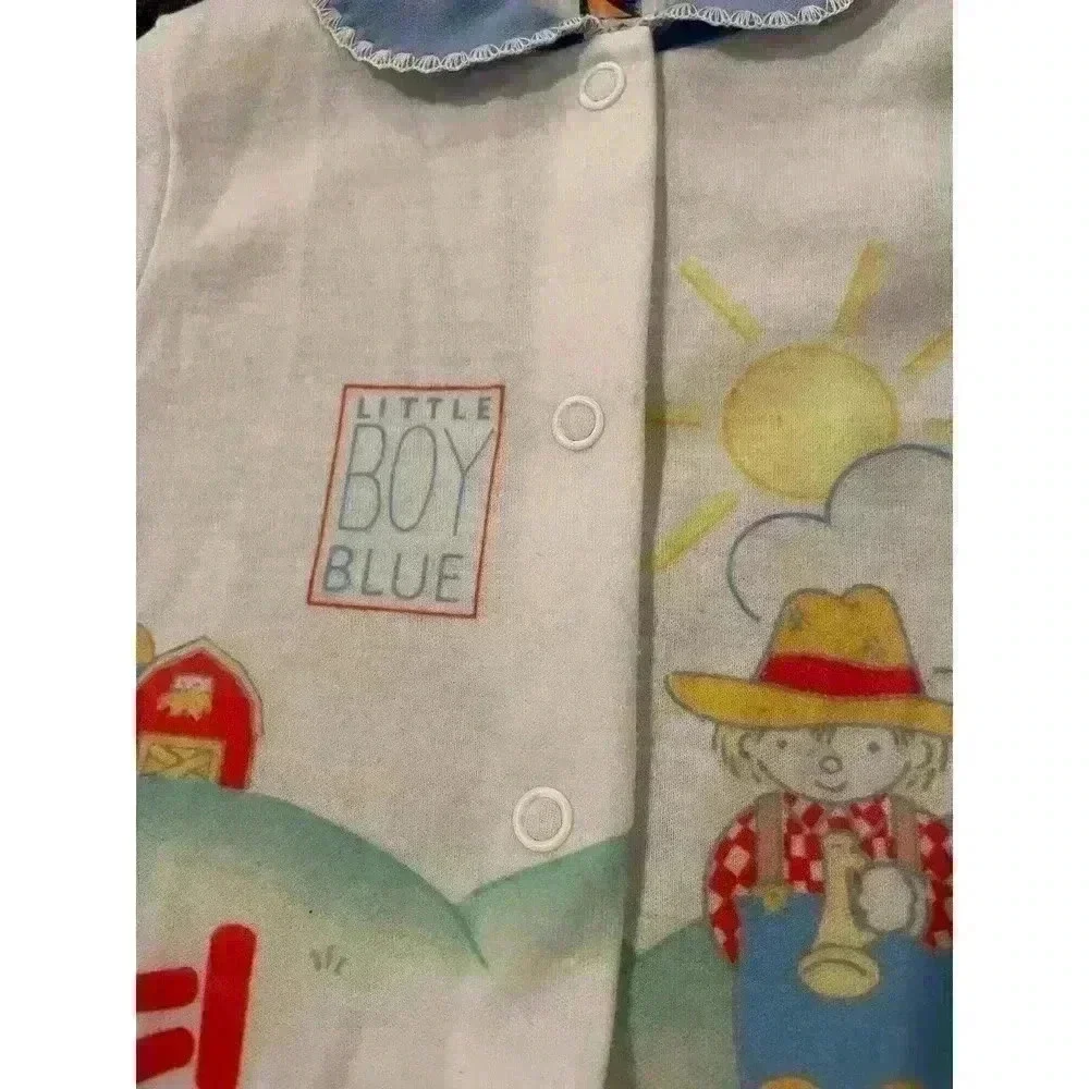 Vintage Carters Sleeper Outfit Little boy Blue 3-6m Collar Footie